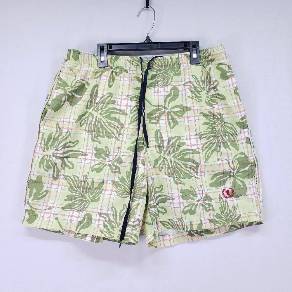 Bugatchi Uomo Green Plaid Tropical Swim Trunks Shorts Pockets Beach Ocean
